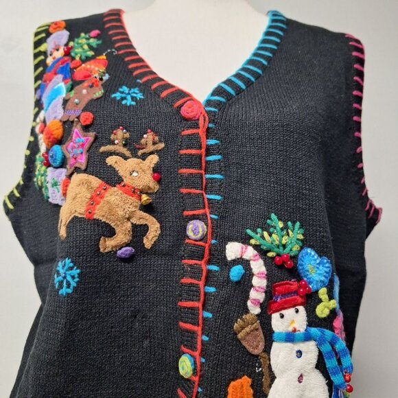 Quacker Factory Christmas Vest Bells Large Embelished  Sweater Knit Embroidered - Picture 3 of 13